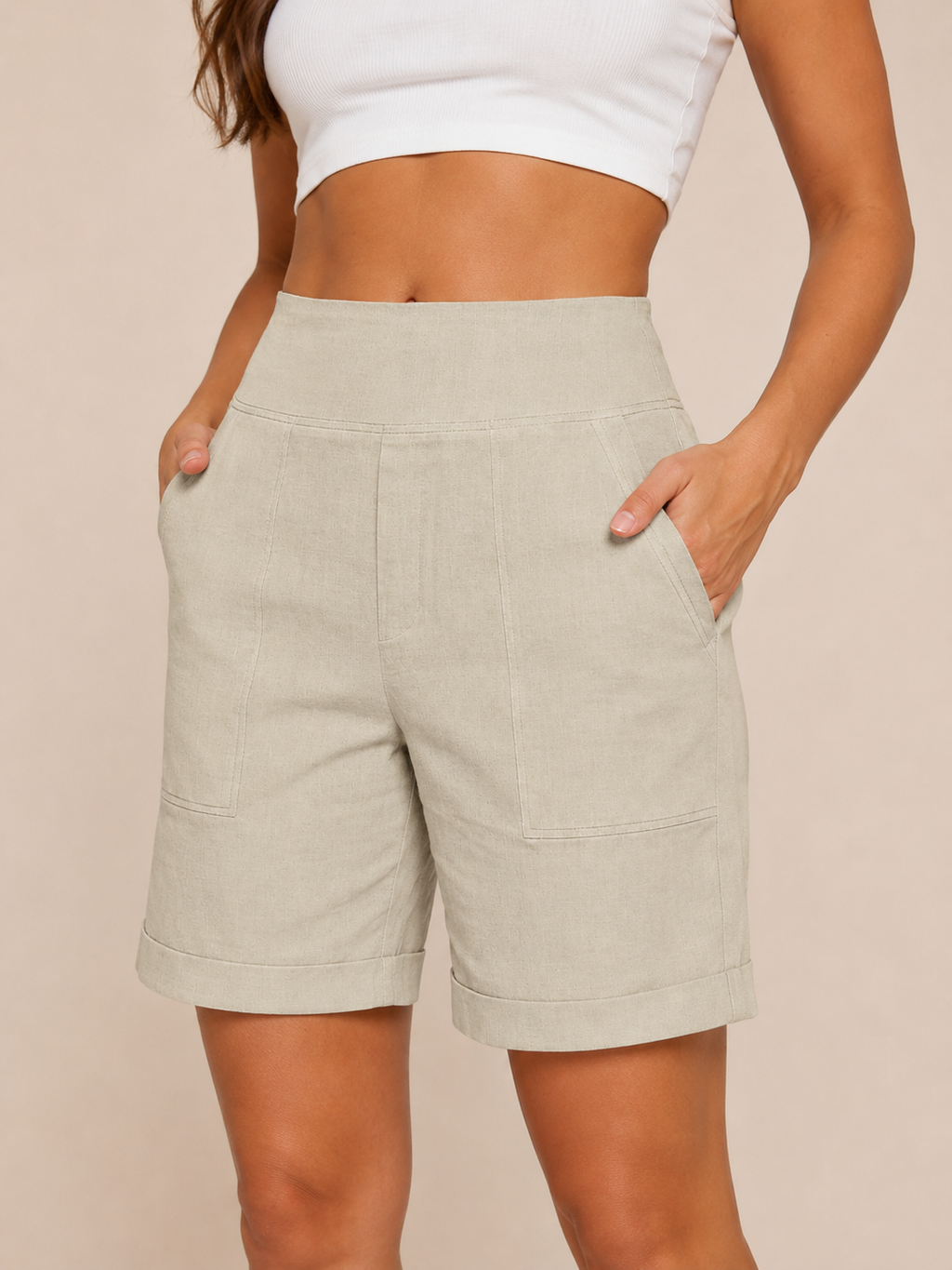 Astra Bermuda Shorts Women | High Waist, Straight Leg, Pockets