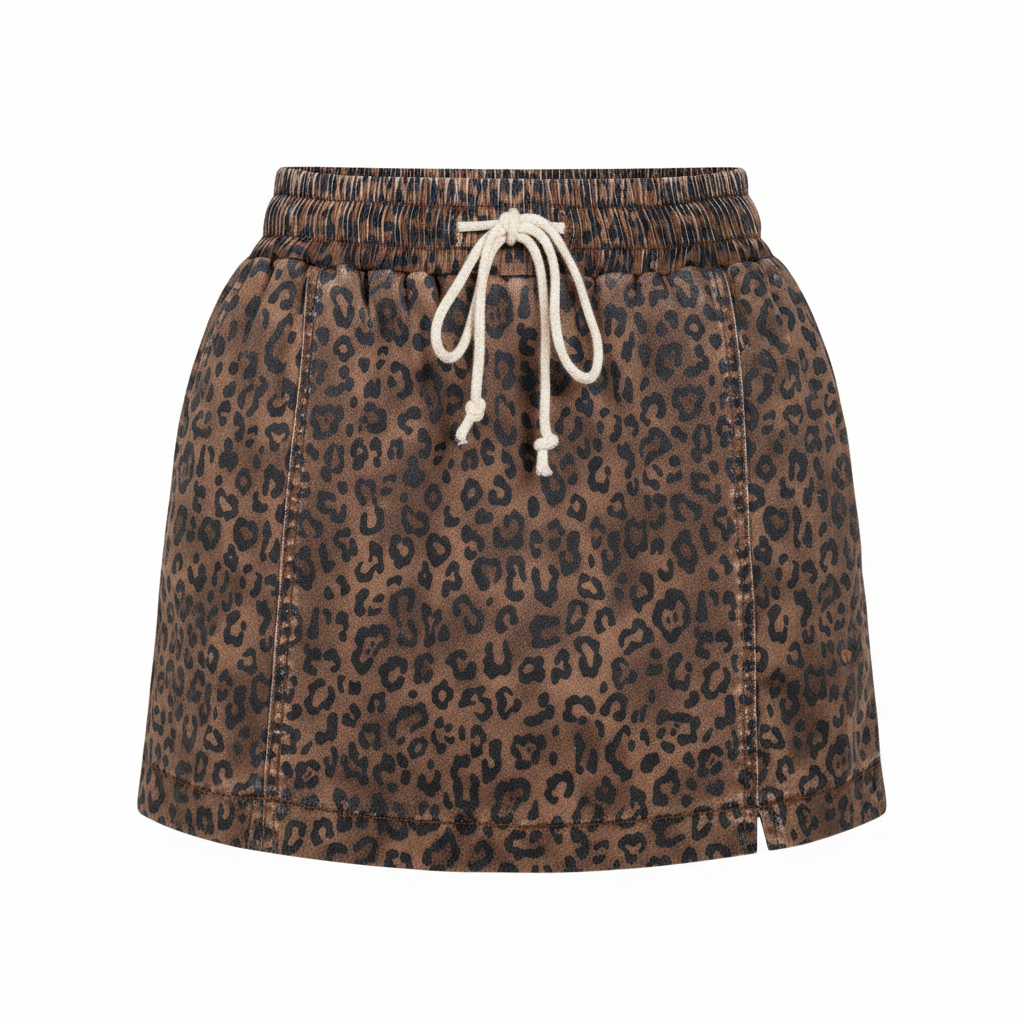 Bella Skort | Denim, Leopard Print, Adjustable Drawstring