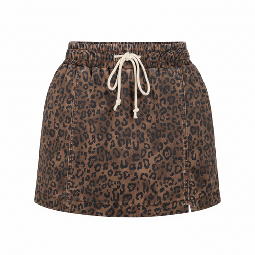 Bella Skort | Denim, Leopard Print, Adjustable Drawstring