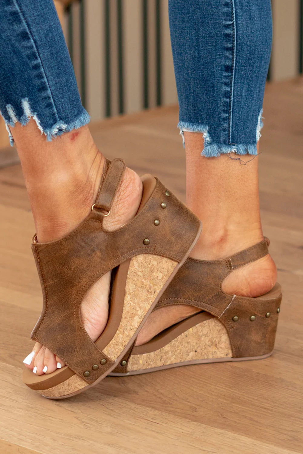 Bramble Wedge Sandals | Vintage Leather, Studded Wedge Heels for Women