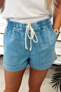 Breezy Denim Shorts | Adjustable Drawstring, Acid Wash for Women