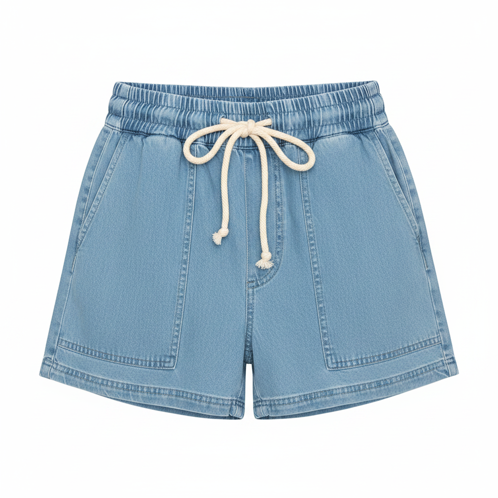 Breezy Denim Shorts | Adjustable Drawstring, Acid Wash for Women