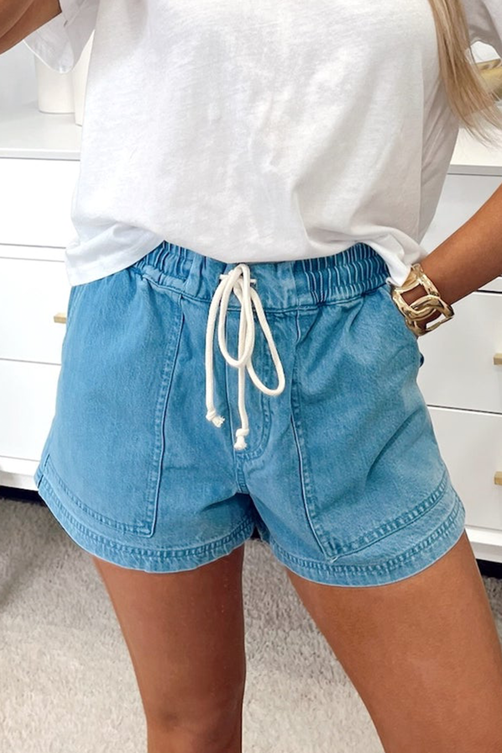 Breezy Denim Shorts | Adjustable Drawstring, Acid Wash for Women