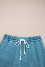 Breezy Denim Shorts | Adjustable Drawstring, Acid Wash for Women