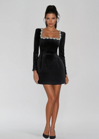 Celeste Velvet Mini Dress | Crystal Trim Square Neck