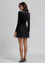 Celeste Velvet Mini Dress | Crystal Trim Square Neck