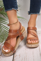 Chic Wedge Sandals | Genuine Leather, Velcro Closure, Comfortable Wedge Heels