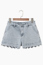 Dusk Ladies Denim Shorts | High Waist, Scalloped Hem