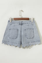 Dusk Ladies Denim Shorts | High Waist, Scalloped Hem