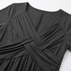 Crossover V-neck detail on heather grey midi dress with ruched empire waist