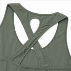 Green swim tank back with crisscross straps and keyhole cutout