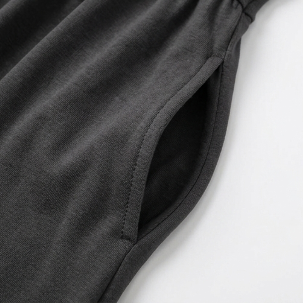 Heather grey midi dress side seam and hem stitching detail