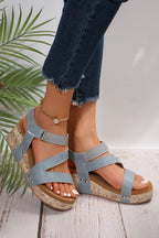 Luna Wedge Sandals | Genuine Leather, Velcro Closure, Stylish Hollow-Out Design
