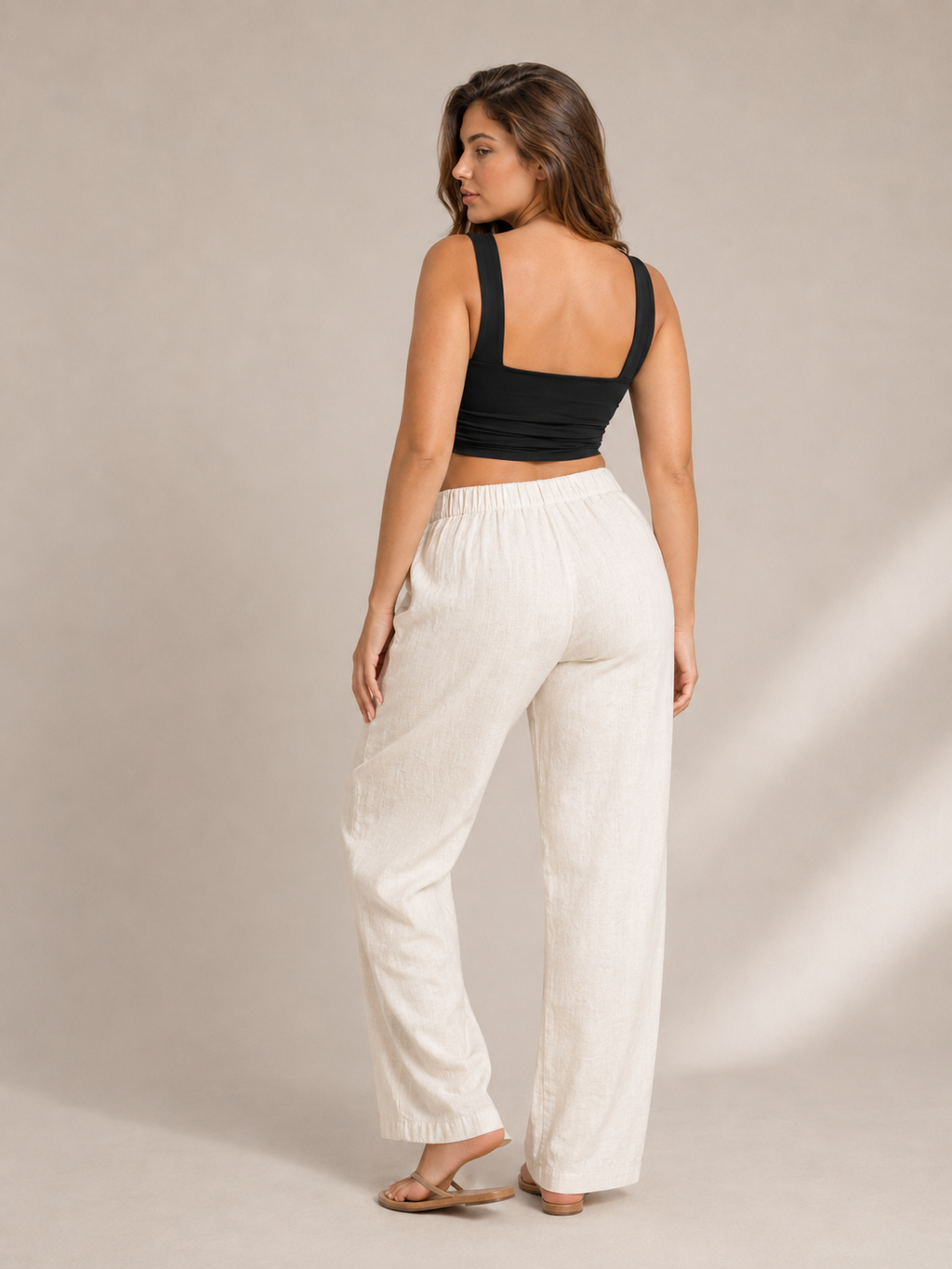 Black wide-strap crop top, open back view