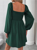 Riona A-Line Dress | Ruched Square Neck, Long Sleeve