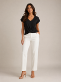 Black V-neck twist-front short-sleeve stretch top