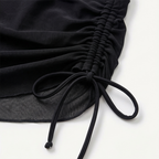 Black ruched swim skirt bottom with drawstring tie and gathered panel