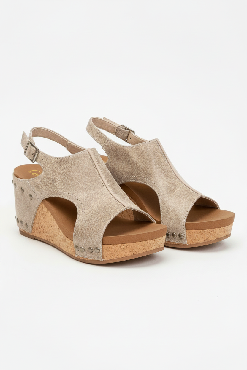 Vinta Wedge Sandals | Leather, Studded Design, Comfortable Wedge Heels