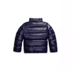 Navy quilted hooded winter puffer jacket with full front zip and side pockets