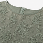 Sage green embroidered lace bodice with floral lace pattern and neckline trim