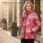 Wearbella pink floral quilted jacket with stand collar and front welt pockets