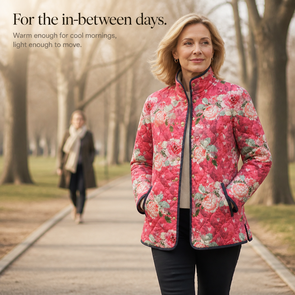 Wearbella floral quilted jacket worn with hands in its front pockets