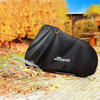 Black waterproof bicycle cover with drawstring opening, for outdoor storage