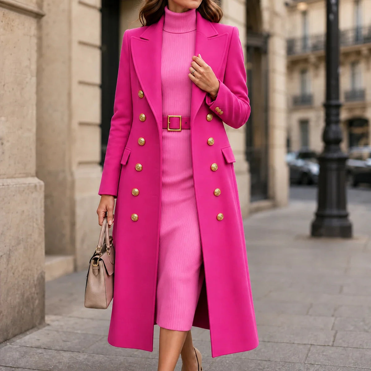 Wearbella – Double-Breasted Structured Wool-Look Coat
