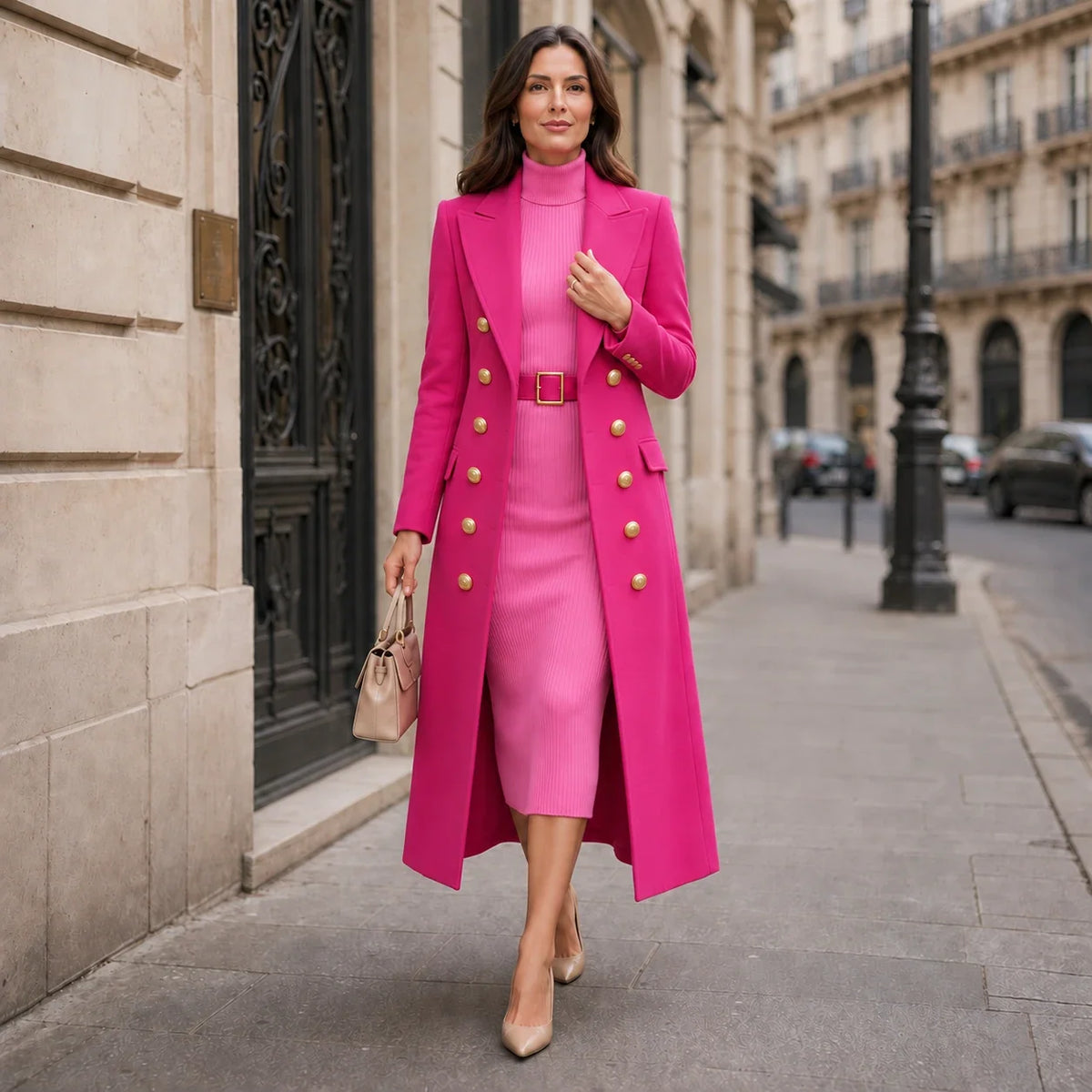 Wearbella – Double-Breasted Structured Wool-Look Coat