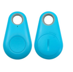 Mini GPS tracker for kids, blue key-fob with circular button and ring hole