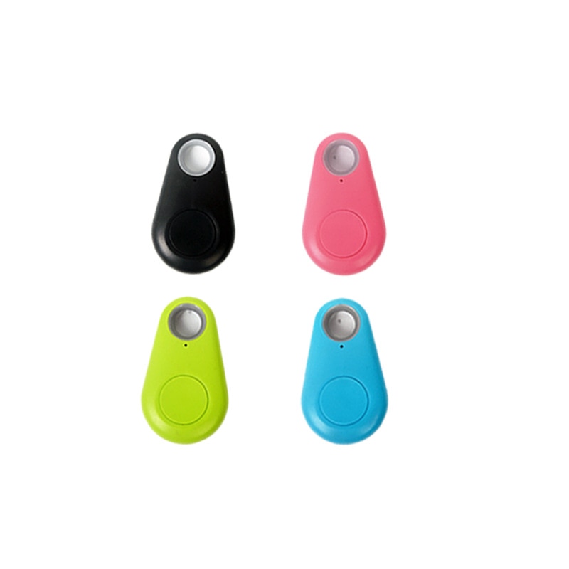Kids GPS tracker key fobs set: black, pink, green, and blue with round button
