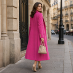 Wearbella fuchsia wool-look coat with long flared silhouette and gold cuff buttons