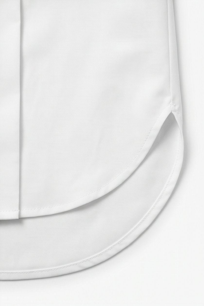 White blouse curved hem with neat stitching