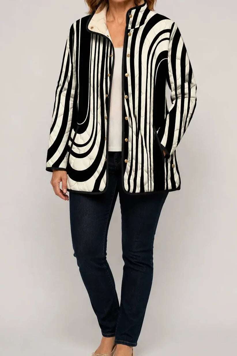 Wearbella quilted jacket with bold black and cream geometric wave print.