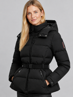 Women's Amore belted puffer jacket – close-up