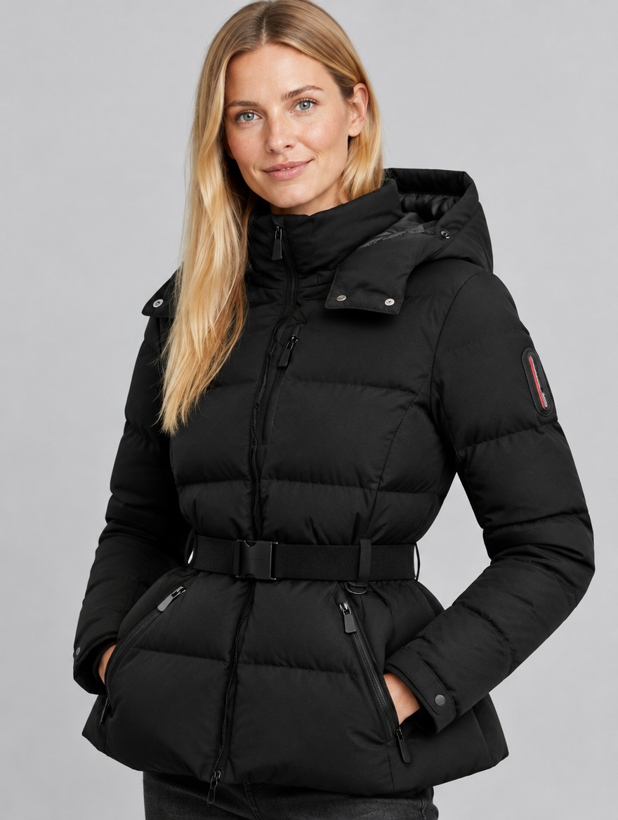 Women's Amore belted puffer jacket – close-up