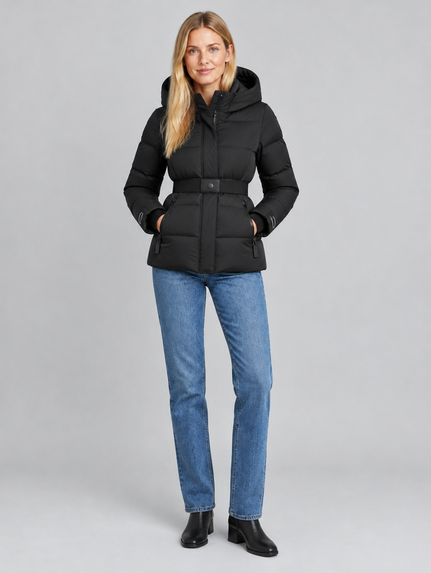 Women's Amore belted puffer jacket – front view