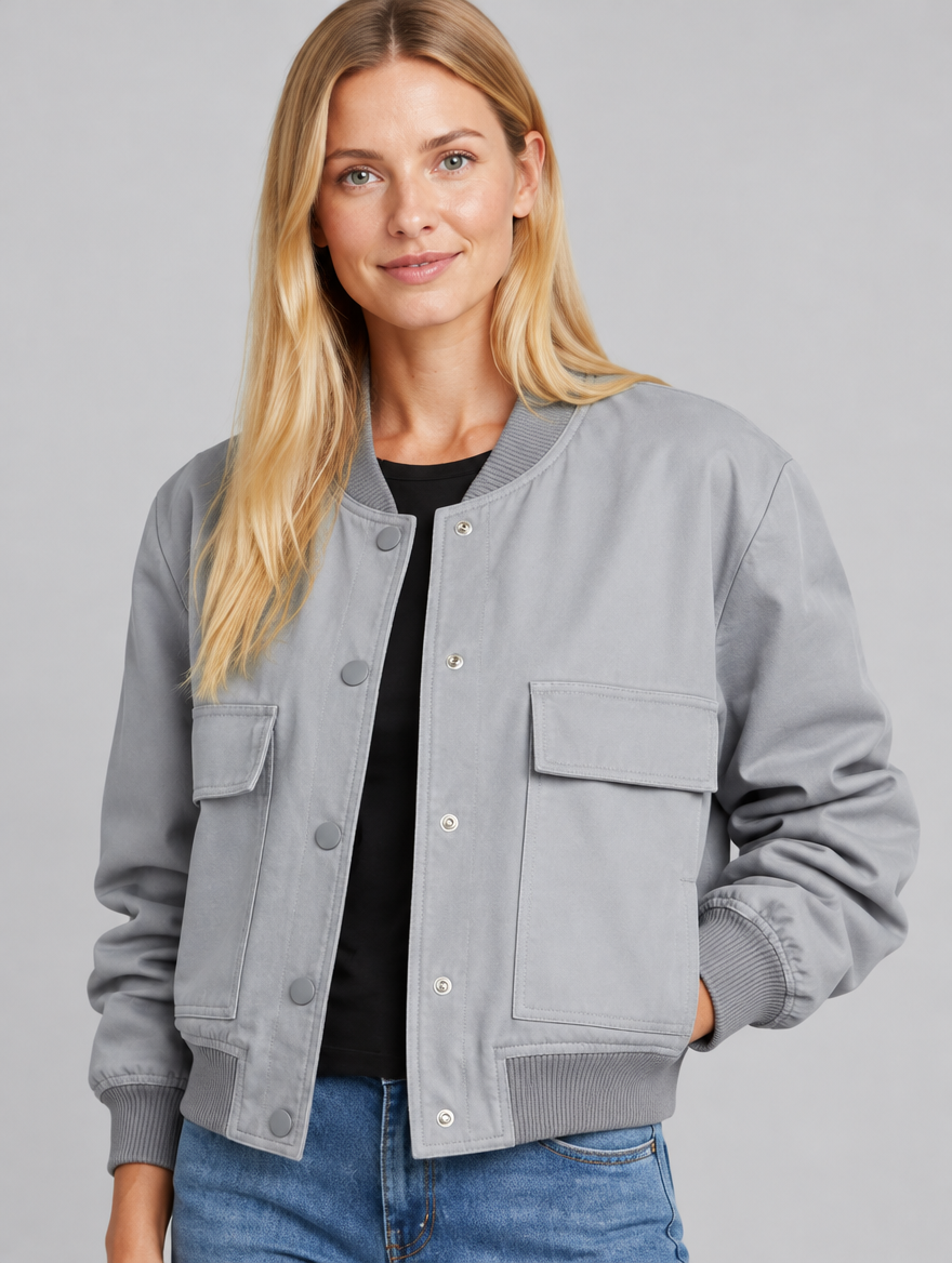 Women's Pamelo button-up bomber jacket – close-up