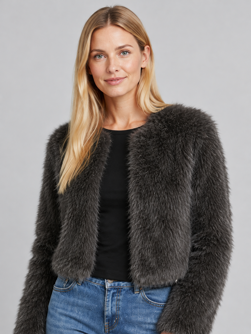 Women's Eden cropped faux fur jacket – close-up