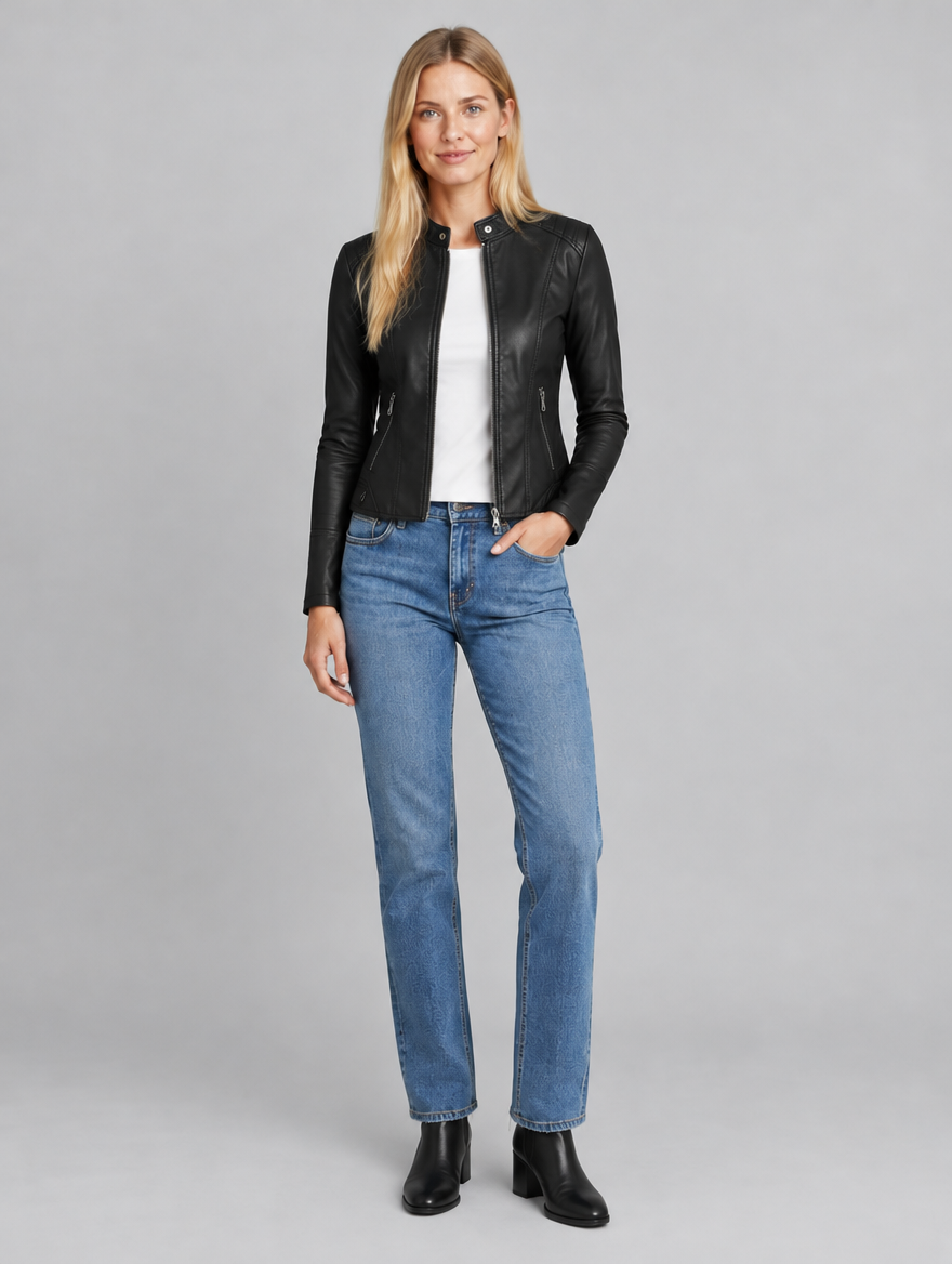 Women's Dore faux leather zip-up jacket – front view
