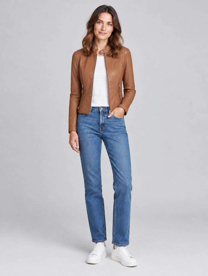 Women's Dore faux leather zip-up jacket – front view
