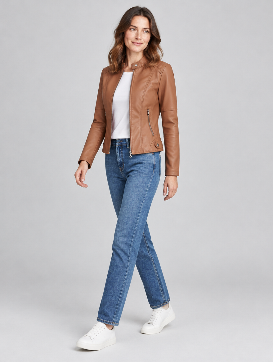 Women's Dore faux leather zip-up jacket – side view