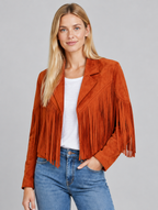 Women's Umami fringe faux suede jacket – close-up