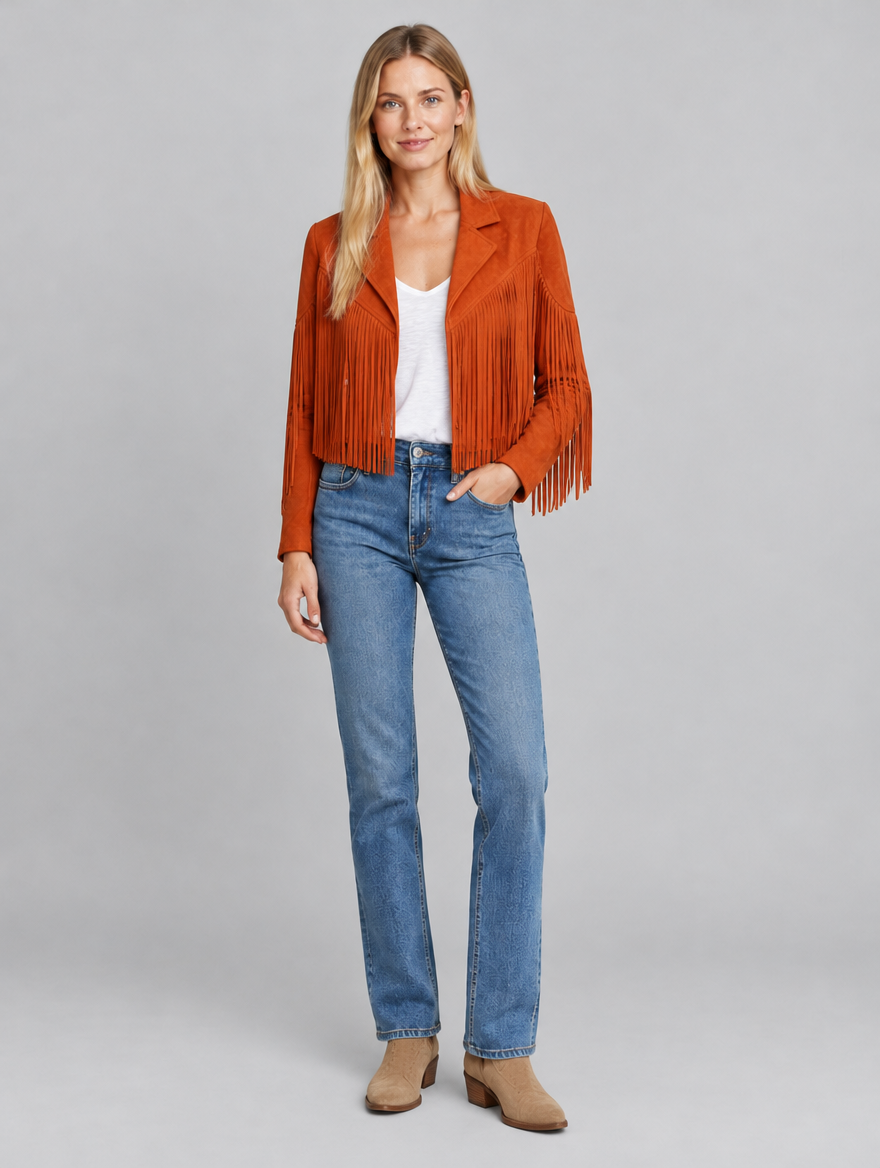 Women's Umami fringe faux suede jacket – front view