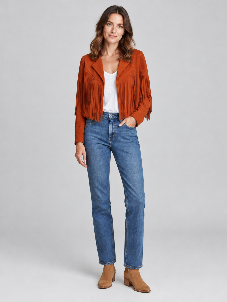 Women's Umami fringe faux suede jacket – front view