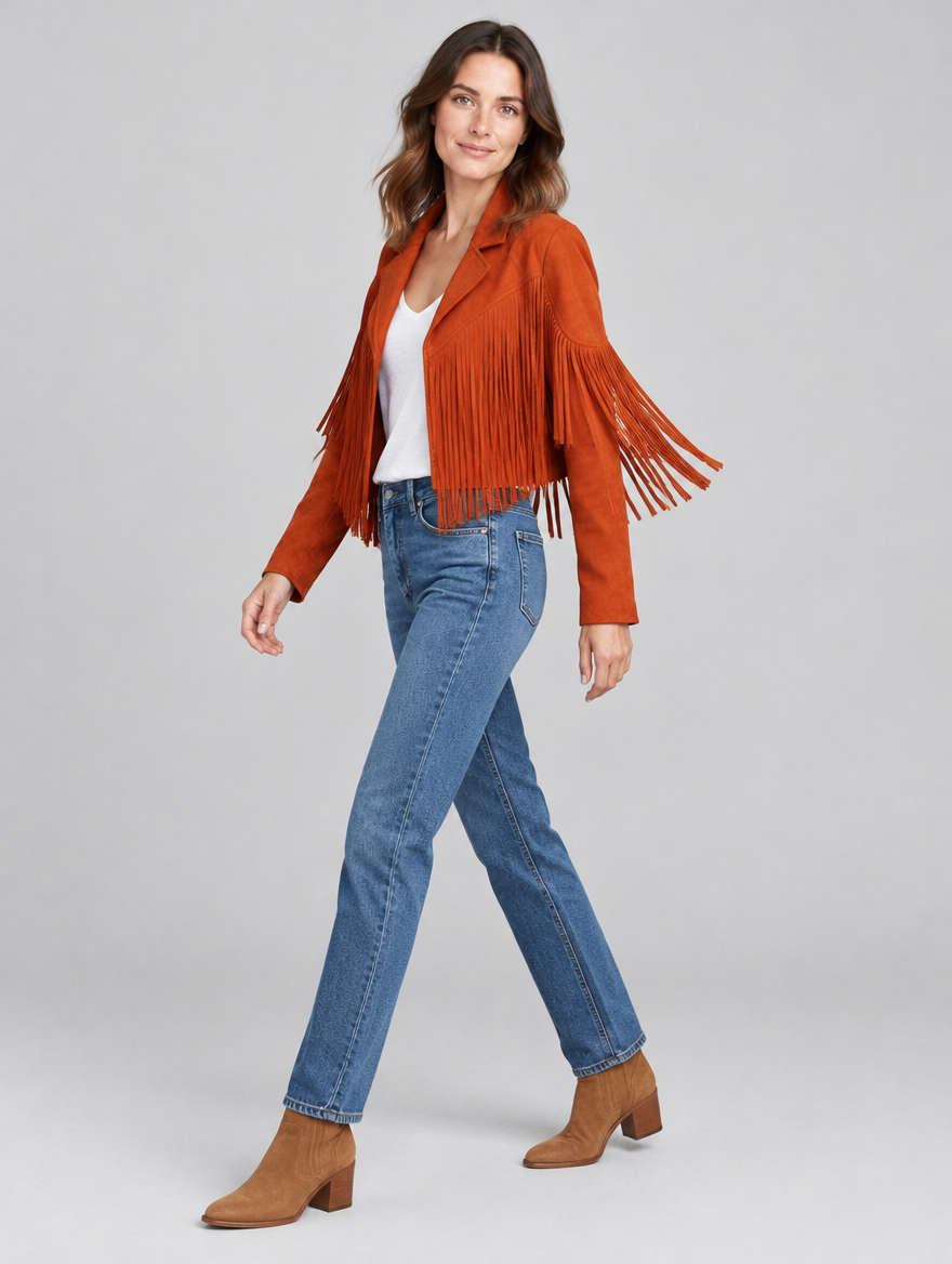 Women's Umami fringe faux suede jacket – side view