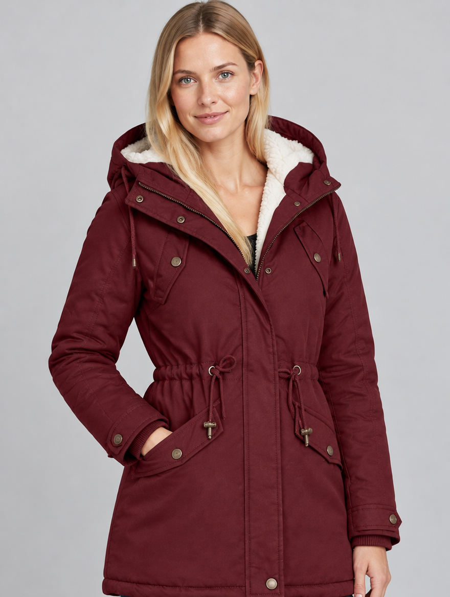 Women's Warmbella fleece-lined hooded padded parka – close-up