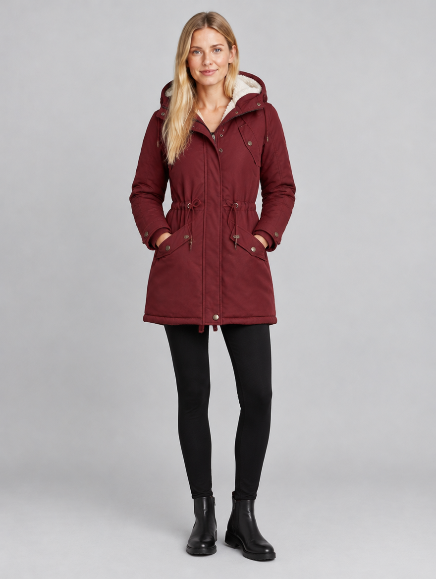 Women's Warmbella fleece-lined hooded padded parka – front view