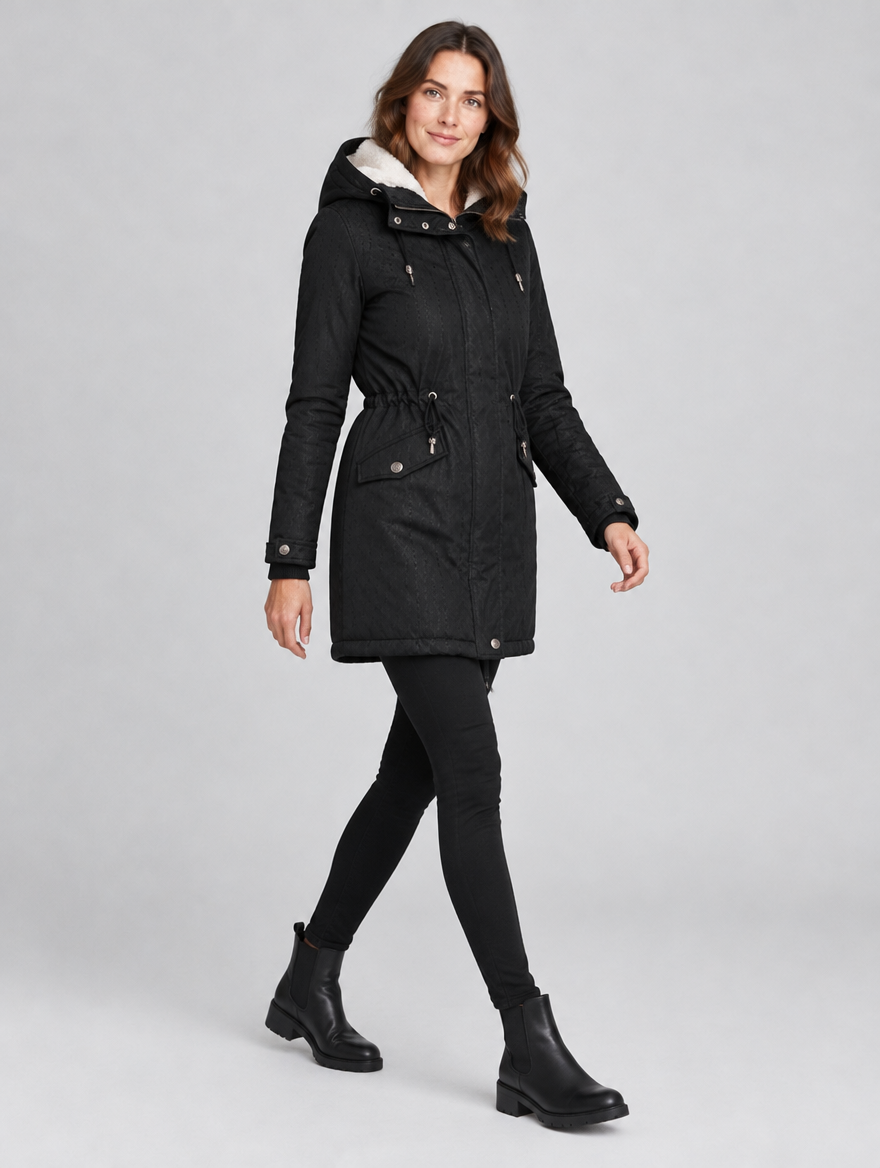 Women's Warmbella fleece-lined hooded padded parka – side view