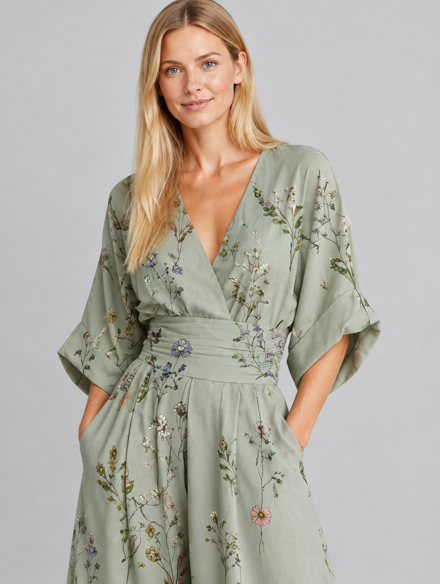 Women's Solene floral V-neck wide-leg jumpsuit – close-up